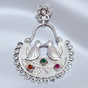 Rare Lisner Two Kissing Birds Large Pendant Silver Tone Signed